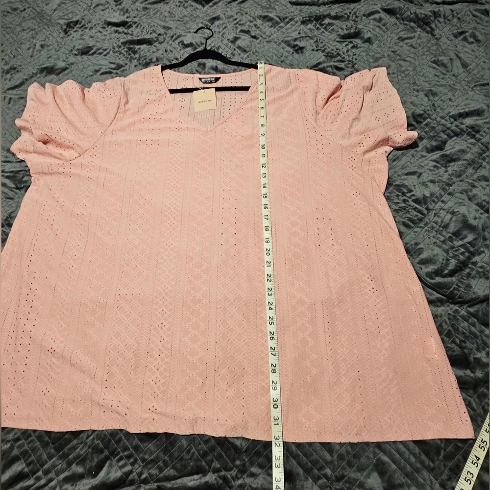 BloomChic Dusty Pink Pointelle Knit Double Flutter Short Sleeve Top Size 28 NWT - Picture 9 of 13